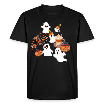 Halloween, pumpkin, ghosts, pumpkin latte, illu - Men's Premium Organic T-Shirt - black - Front - Nico (187cm)