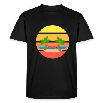 Palmiers plage Smilie visage riant - T-shirt Premium bio Homme - noir - Devant - Nico (187cm)