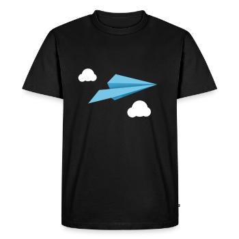 Blue Paper Airplane Paper Plane with white clouds - Men's Premium Organic T-Shirt - black - Front - Nico (187cm)