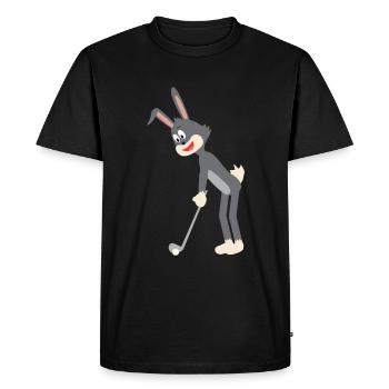 Lapin de dessin animé frapper la balle de golf - T-shirt Premium bio Homme - noir - Devant - Nico (187cm)