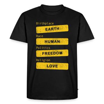 Terre natale - Amour de la liberté humaine - T-shirt Premium bio Homme - noir - Devant - Nico (187cm)