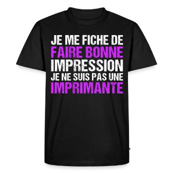 Je me fiche de faire bonne impression humour - T-shirt Premium bio Homme - noir - Devant - Nico (187cm)