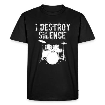 Drumming Shirt For Drummers "I Destroy Silence" - Men's Premium Organic T-Shirt - black - Front - Nico (187cm)