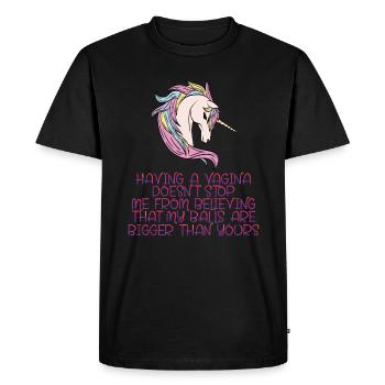 "Having A Vagina Doesn't Stop Me From Believing - Men's Premium Organic T-Shirt - black - Front - Nico (187cm)