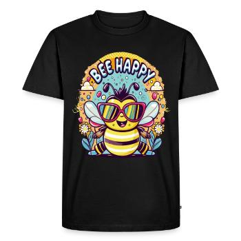 Abeille heureuse, Bee Happy - T-shirt Premium bio Homme - noir - Devant - Nico (187cm)