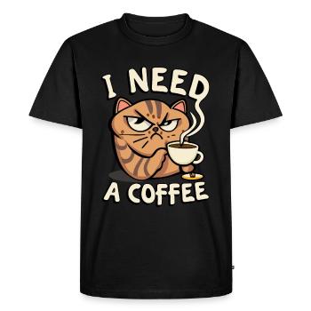 Chat en colère qui a besoin de son café - T-shirt Premium bio Homme - noir - Devant - Nico (187cm)
