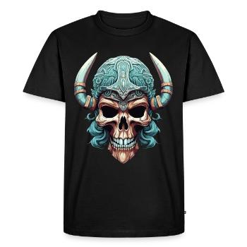 Une tête de mort revêt fièrement un casque viking - T-shirt Premium bio Homme - noir - Devant - Nico (187cm)