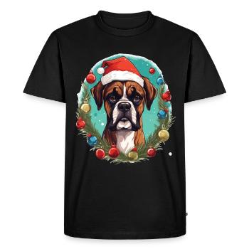 Ein Hund der Rasse Boxer in weihnachtlicher Atmosphäre - Männer Premium Bio T-Shirt - Schwarz - Vorne - Nico (187cm)