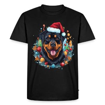 A Rottweiler Dog Celebrating Christmas - Men's Premium Organic T-Shirt - black - Front - Nico (187cm)