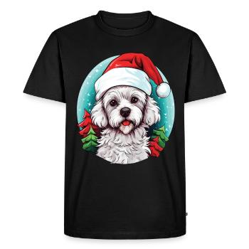 Bichon Dog Celebrating Christmas - Men's Premium Organic T-Shirt - black - Front - Nico (187cm)