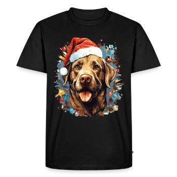 Labrador Dog Celebrating Christmas - Men's Premium Organic T-Shirt - black - Front - Nico (187cm)