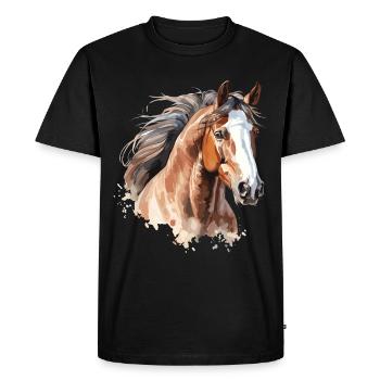 Portrait de cheval avec un style aquarelle - T-shirt Premium bio Homme - noir - Devant - Nico (187cm)