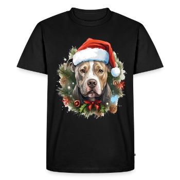 Chien de la race Pitbull qui fête Noël avec vous - T-shirt Premium bio Homme - noir - Devant - Nico (187cm)