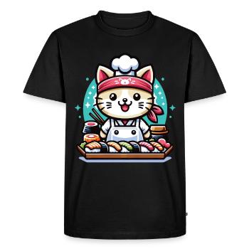 A kawaii cat Japanese sushi chef - Men's Premium Organic T-Shirt - black - Front - Nico (187cm)