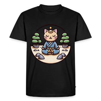 Serene samurai cat in a zen garden - Men's Premium Organic T-Shirt - black - Front - Nico (187cm)