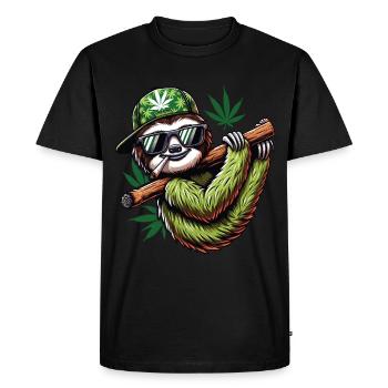 Un Paresseux qui fume un joint de cannabis - T-shirt Premium bio Homme - noir - Devant - Nico (187cm)