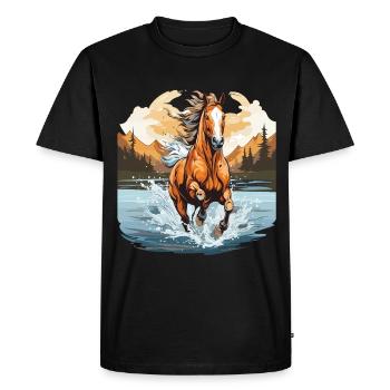 Cheval qui galope dans une rivière - T-shirt Premium bio Homme - noir - Devant - Nico (187cm)