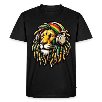 Un lion rasta avec des dreadlocks et casque audio - T-shirt Premium bio Homme - noir - Devant - Nico (187cm)