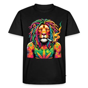 Un lion avec des dreadlocks qui fume un joint - T-shirt Premium bio Homme - noir - Devant - Nico (187cm)