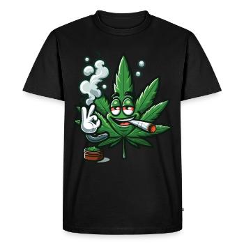 Une feuille de cannabis qui fume style cartoon - T-shirt Premium bio Homme - noir - Devant - Nico (187cm)