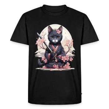 Kawaii cat in samurai outfit with Japanese style - Men's Premium Organic T-Shirt - black - Front - Nico (187cm)