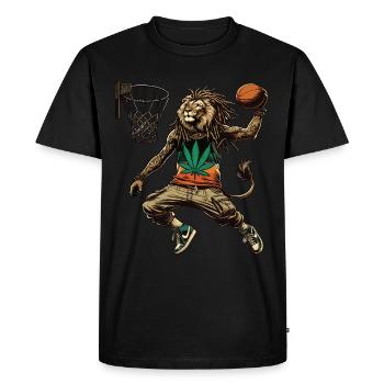 Un lion rasta qui fait un dunk au basket - T-shirt Premium bio Homme - noir - Devant - Nico (187cm)
