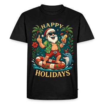 Joyeuses Fêtes plage Père Noël - T-shirt Premium bio Homme - noir - Devant - Nico (187cm)