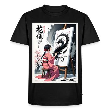 Sakura Dragon Ink Painting - Men's Premium Organic T-Shirt - black - Front - Nico (187cm)