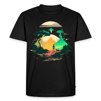 strange world - Men's Premium Organic T-Shirt - black - Front - Nico (187cm)