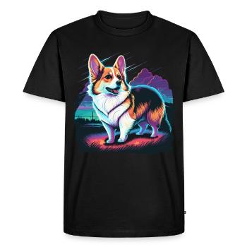 Outdoor Vaporwave Corgi - Men's Premium Organic T-Shirt - black - Front - Nico (187cm)