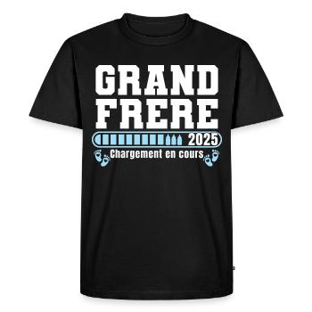 Grand Frère 2025 Cadeau Annonce Naissance Bébé - T-shirt Premium bio Homme - noir - Devant - Nico (187cm)