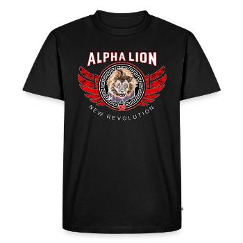 Lion Alpha, Homme Alpha, Lion Alfa rugissant - T-shirt Premium bio Homme - noir - Devant - Nico (187cm)