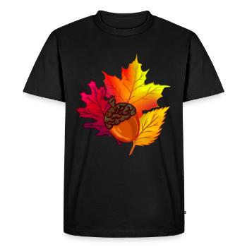 Fall foliage leaves forest acorn - Men's Premium Organic T-Shirt - black - Front - Nico (187cm)