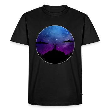 Randonnée Montagnes Étoiles Galaxy - T-shirt Premium bio Homme - noir - Devant - Nico (187cm)
