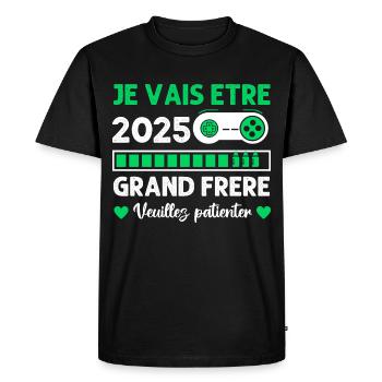 Grand Frère 2025 Annonce Naissance Geek Gamer - T-shirt Premium bio Homme - noir - Devant - Nico (187cm)