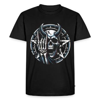 Crâne avec des cornes pentagramme fait des cornes de diable - T-shirt Premium bio Homme - noir - Devant - Nico (187cm)