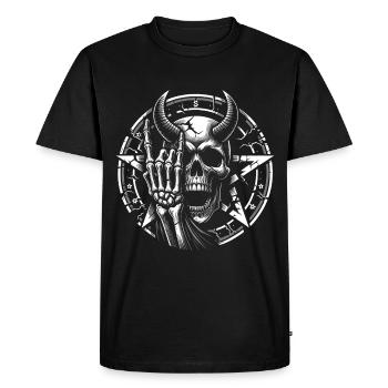 Crâne avec des cornes pentagramme fait des cornes de diable - T-shirt Premium bio Homme - noir - Devant - Nico (187cm)