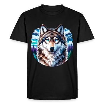 Loup coloré dans un paysage de montagne et forêt - T-shirt Premium bio Homme - noir - Devant - Nico (187cm)