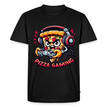 A pizza that plays video games - Men's Premium Organic T-Shirt - black - Front - Nico (187cm)