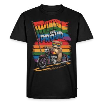 Teddy Bear Rides Motorcycle LGBTQ Rainbow Banner - Men's Premium Organic T-Shirt - black - Front - Nico (187cm)