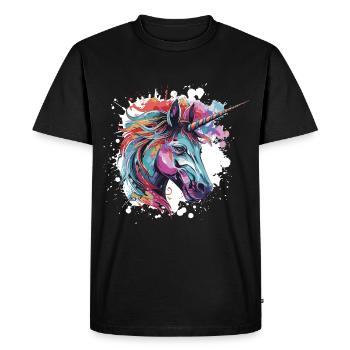 Portrait de tête de licorne - T-shirt Premium bio Homme - noir - Devant - Nico (187cm)