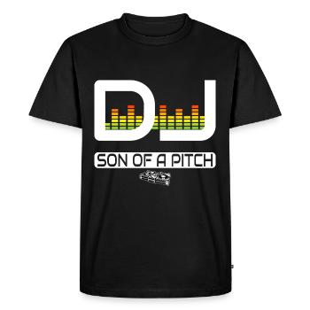 DJ avec platines et table de mixage - cool logo Deejay - T-shirt Premium bio Homme - noir - Devant - Nico (187cm)