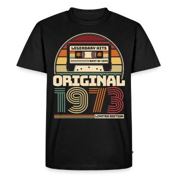 Rétro vintage cassette anniversaire millésime 1973 - T-shirt Premium bio Homme - noir - Devant - Nico (187cm)