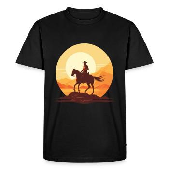Cowboy on his horse at sunset - Men's Premium Organic T-Shirt - black - Front - Nico (187cm)