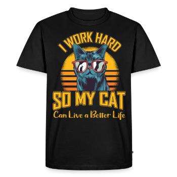 I work hard so my cat can live a better life - Men's Premium Organic T-Shirt - black - Front - Nico (187cm)