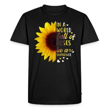 Dans un monde plein de roses, soyez un tournesol drôle - T-shirt Premium bio Homme - noir - Devant - Nico (187cm)