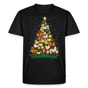 Christmas Chickens Pine Tree Funny Chicken T Shirt - Men's Premium Organic T-Shirt - black - Front - Nico (187cm)