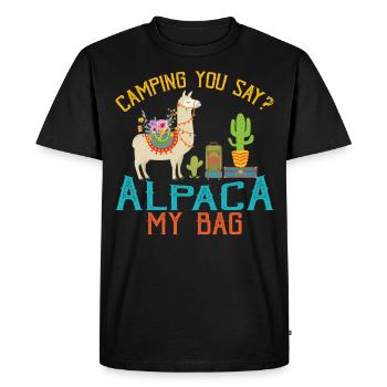 Camping You Say Alpaca My Bag Funny Llama Shirt - T-shirt Premium bio Homme - noir - Devant - Nico (187cm)
