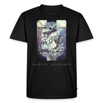 Marcus Aurelius Stoïcisme Soyez heureux motivationnel - T-shirt Premium bio Homme - noir - Devant - Nico (187cm)