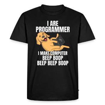I Are Programmer Computer Beep Boop IT Dog - Men's Premium Organic T-Shirt - black - Front - Nico (187cm)